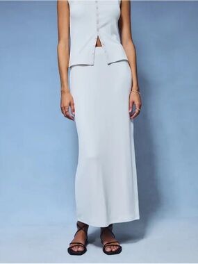 White Ribbed Maxi Skirt